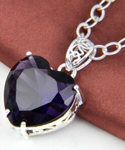 Silver heart pendant, purple