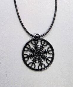 Black metal Agishjalm pendant with cord