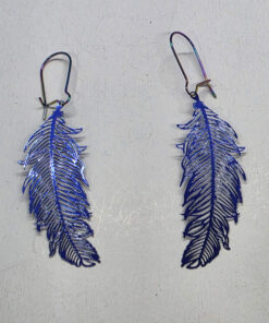 Dangling earrings with bluebird feathers
