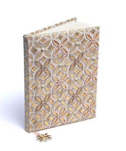 Beige notebook with velvet cover and crystals