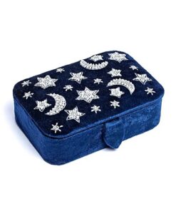 Blue velvet box with embroidered Moon and stars