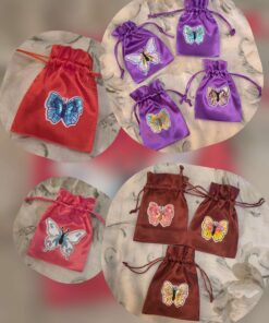 Embroidered satin bag with butterfly 9 x 12 cm