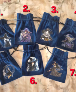 Dark blue velvet bag with witch picture