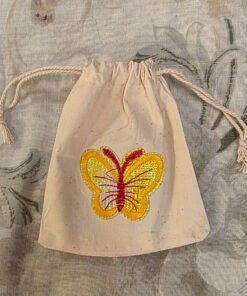 Kollase liblikaga puuvillane kott 10 x 12 cm