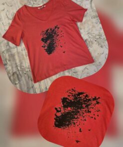 Women's coral red blouse with black face image