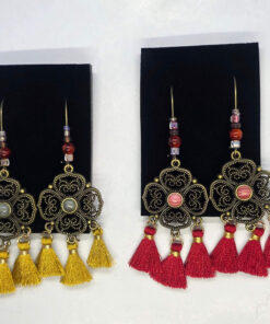 Bronze color silk tassels long hook earrings
