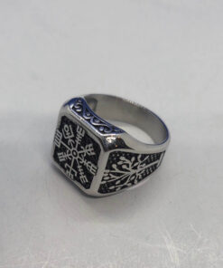 Stainless steel Vegvisir Life Tree ring size 23