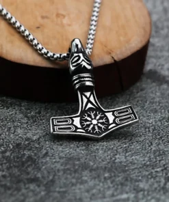 Stainless steel Thori hammer Agishjalm pendant necklace