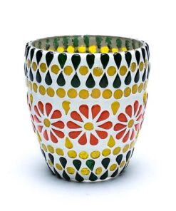 Mosaic tea light holder green/yellow<br>