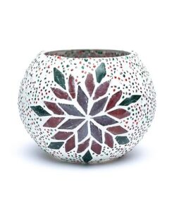 Large flower motif mosaic candle glass