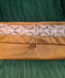 Mustard yellow velvet pouch Bead chain