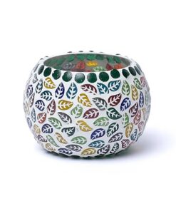 Mosaic tea light holder leaves<br>