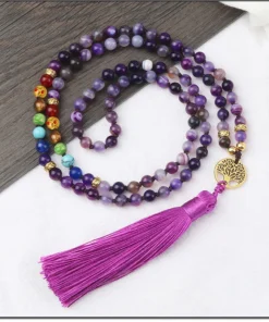 Purple agate mala necklace