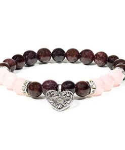 Bracelet garnet/rose quartz with heart<br>