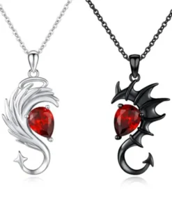 Red crystal couple pendant necklace