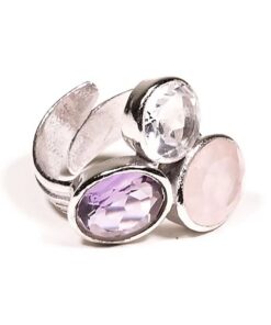 Ametüst/roosa kvarts/mäekristall sõrmus
