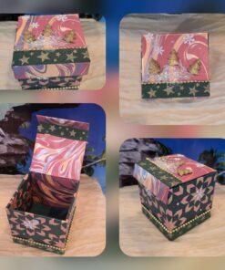 Golden fir trees green pattern gift box