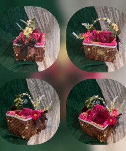 Pink flowers and snowflakes gift basket