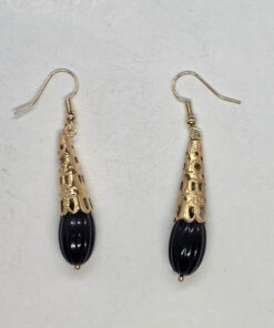 Black bead conic golden earrings
