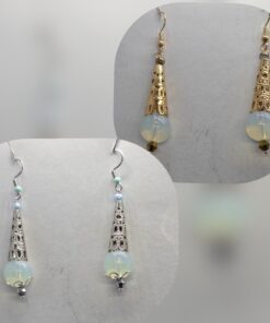 Opaliidiga koonuse kujuga rippuvad kõrvarõngad