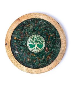 Coaster wood Tree of Life, aventurine & tiger's eye<br>