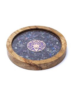 Coaster wood Goddess, amethyst & lapis lazuli<br>