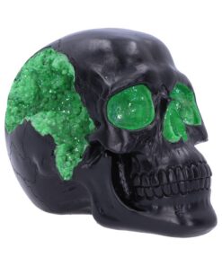 Geode Skull Black Green Gothic Glitter Skull Figurine<br>