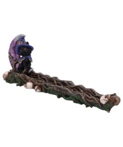 Grimalkin Witches Familiar Black Cat and Crescent Moon Incense Burner<br>