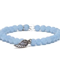 Angelite bracelet with angel wing elastic<br>