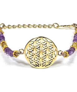 Ametüst pärlitega elulillega kuldne käevõru