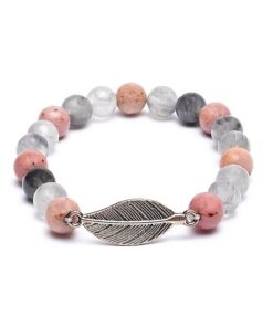 Rodoniit suitsukvarts lehe motiiviga kummiga käevõru