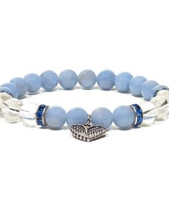 Angeliit/mäekristall elastne käevõru inglitiibade ripatsiga