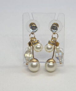 White pearls golden drop earrings
