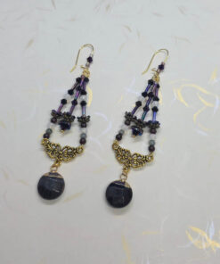 Black onyx/garnet/opalith antique golden long drop earrings
