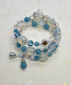 Akvamariin/opaliit helmestega kihiline traat käevõru