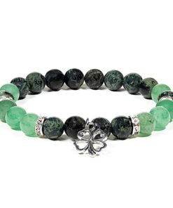 Hõbedase ristiku lehe ripatsiga kivist käevõru kummiga