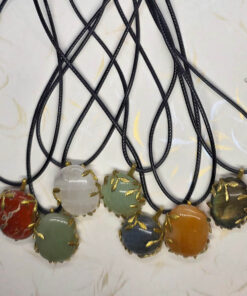 Natural stone leaves frame pendant cord necklace