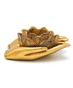 Tealight holder Lotus hands gold coloured