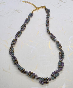 Purple/green glass beads necklace