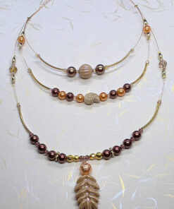 Golden 3-layered brown pearls necklace