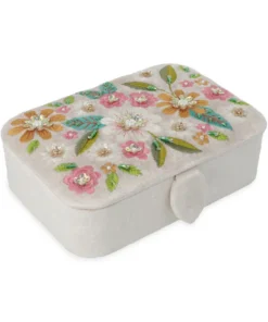 Jewellery / tarot box velvet off-white with flowers