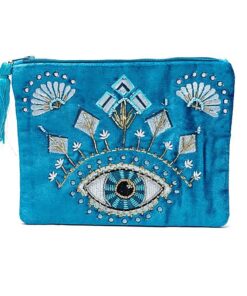 Zippered velvet pouch blue with Eye of Providence